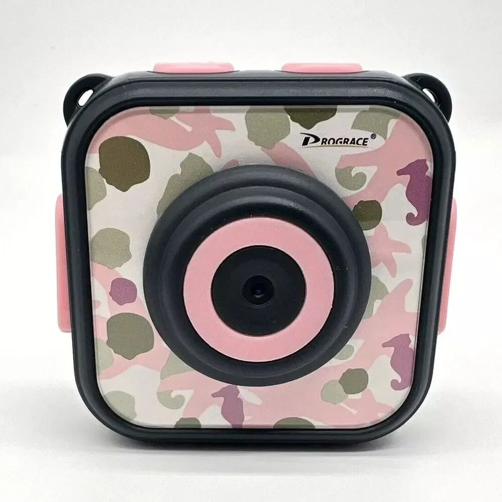 Kids Action Camera Pink w/Waterproof Hard Case & Mounting Accessories Underwater